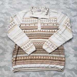 Columbia Fleece Sweatshirt Womens XL Brown Quarter Snap Geometric Striped